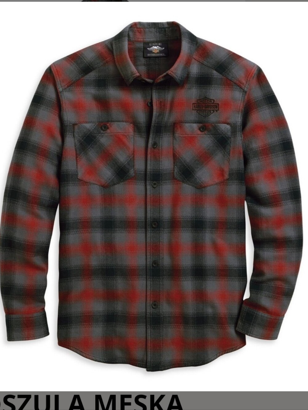 Harley Davidson 2000's Men's Red and Gray Plaid Button-Up Shirt XxL